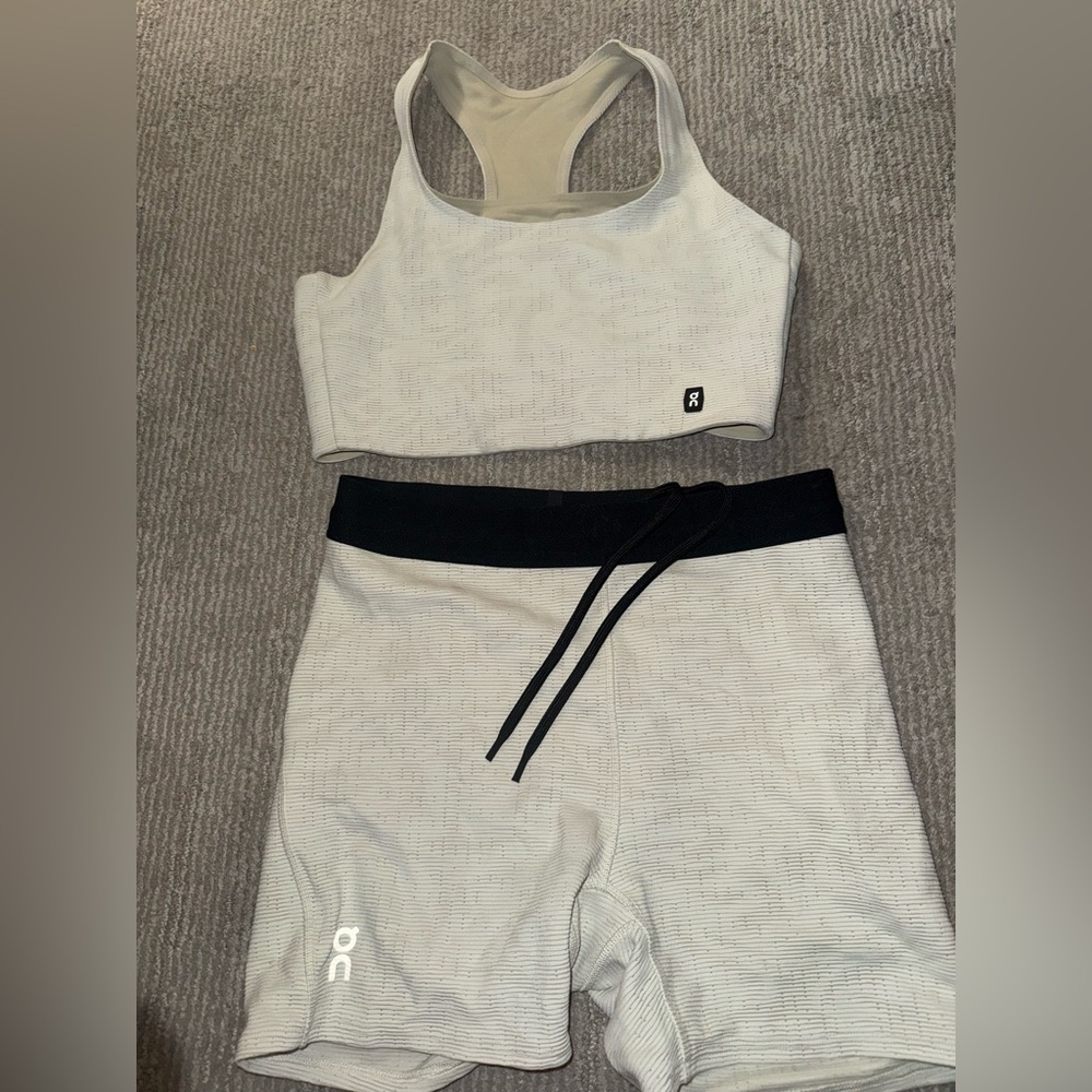 On Pace biker shorts and bra